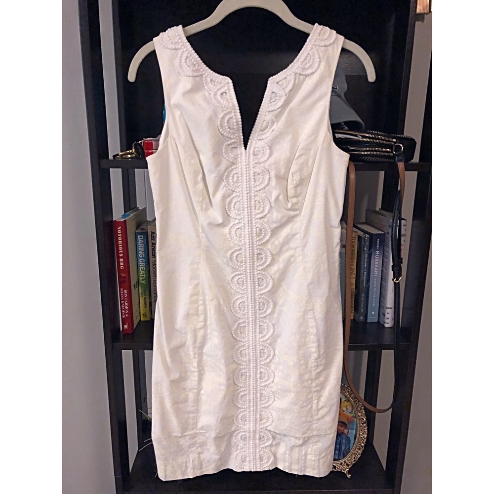 lilly pulitzer white shift dress with lace trim